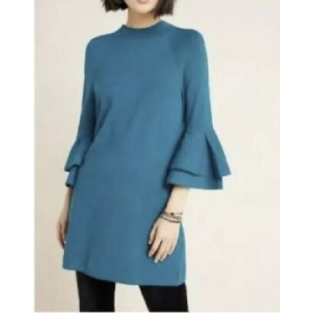 Anthropologie Teal Blue Cowl/Turtleneck Sweater Dress